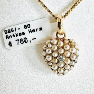 Antiker Anhänger Herz 585/- Gold mit Perlen und Brilliant