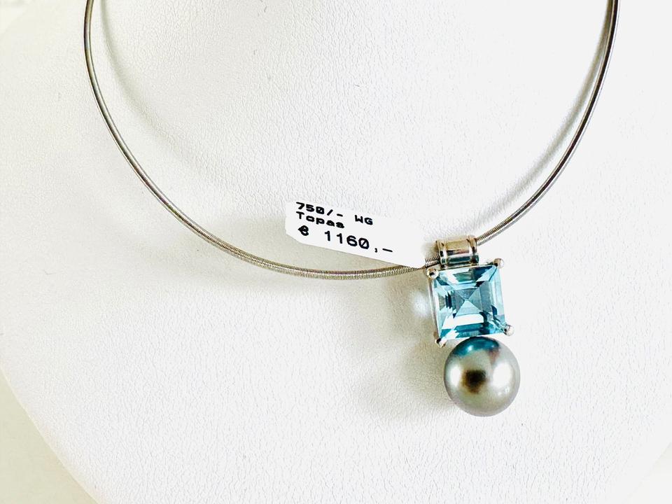 Anhänger 750/- Weißgold mit Topas und Perle – Bild 2