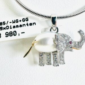 Elefant-Anhänger 585/-  Weißgold mit 39 Diamanten