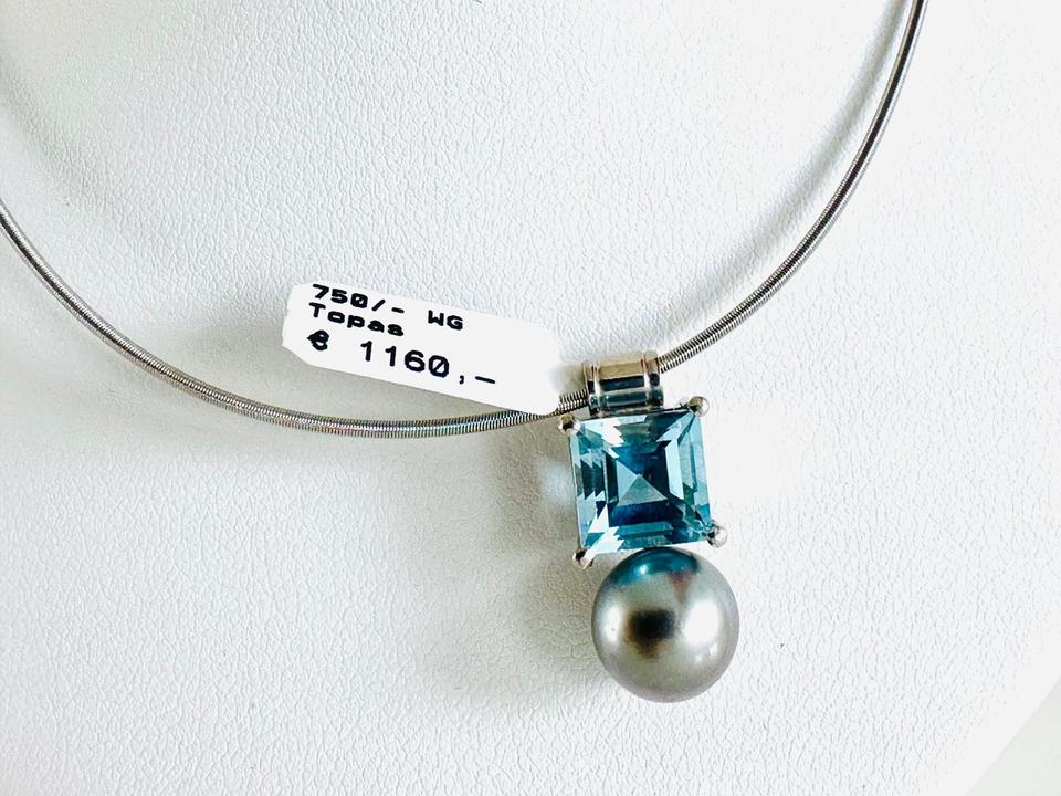 Anhänger 750/- Weißgold mit Topas und Perle