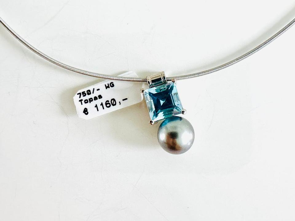 Anhänger 750/- Weißgold mit Topas und Perle – Bild 4