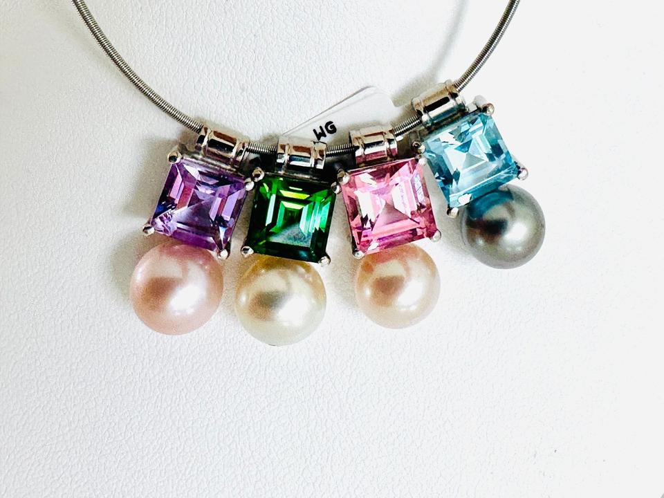 Anhänger 750/- Weißgold mit Topas und Perle – Bild 6