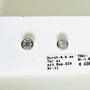 Ohrstecker 750/- Weißgold mit Brillianten 1,0 ct mit Expertise
