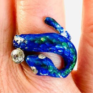 Antiker Ring Gold Emaliert mit Altschliff Diamanten