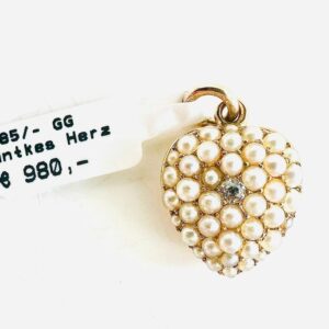 Antiker Anhänger Herzform 585/-Gold mit Zuchtperlen u Brilliant