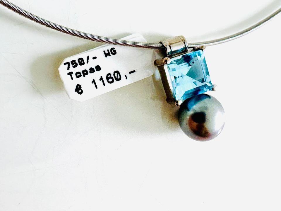Anhänger 750/- Weißgold mit Topas und Perle – Bild 3