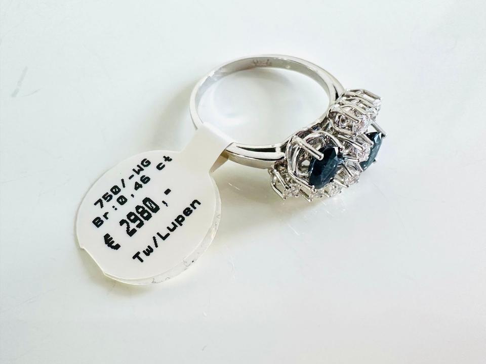Ring 750/- Weißgold mit Saphir und 8 Brillanten 0,46 ct Tw/Lupenr – Bild 4