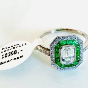 Platinring mit Smaragd und Diamant ca: 1,0 ct getönt,weiß vsi