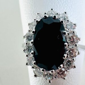 Ring 585/- Weißgold mit Saphir und Brillanten 0,84 ct Tw/vsi