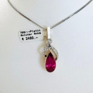 Antiker Anhänger 750/- Gold mit Platin und Turmalin und Diamanten