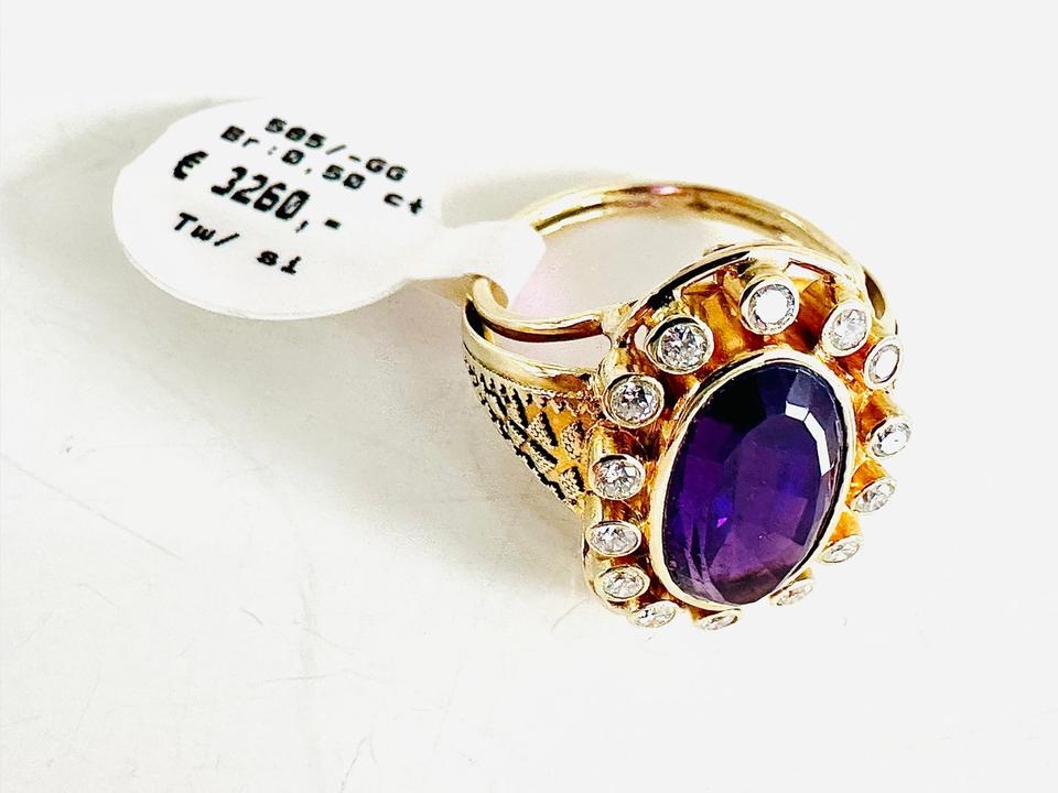 Ring 585/- Gold mit Amethyst und Brillianten – Bild 4
