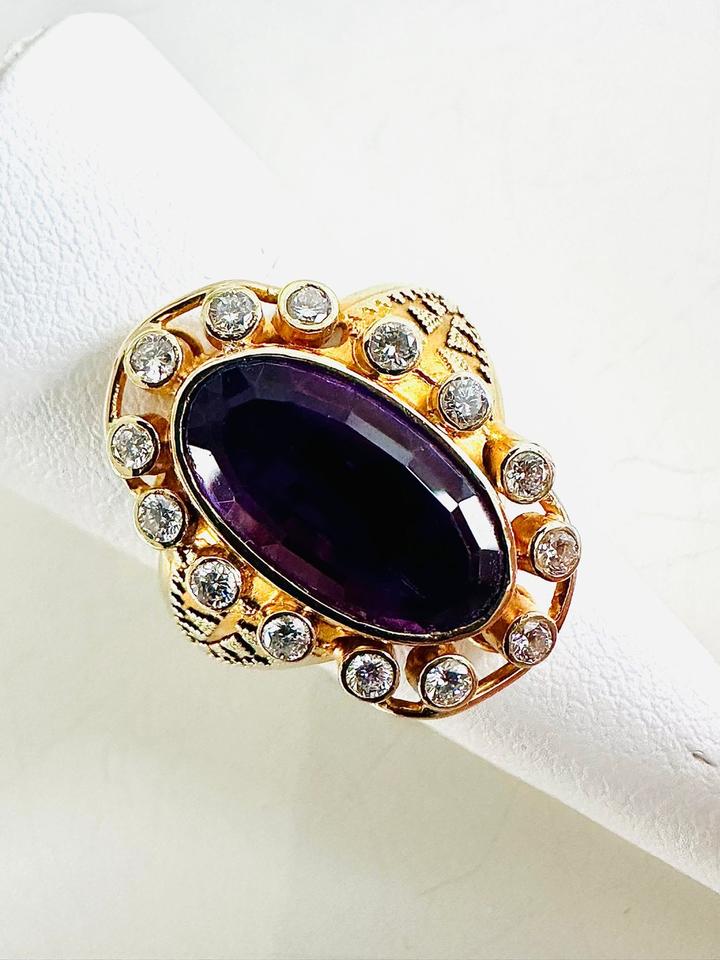 Ring 585/- Gold mit Amethyst und Brillianten – Bild 3