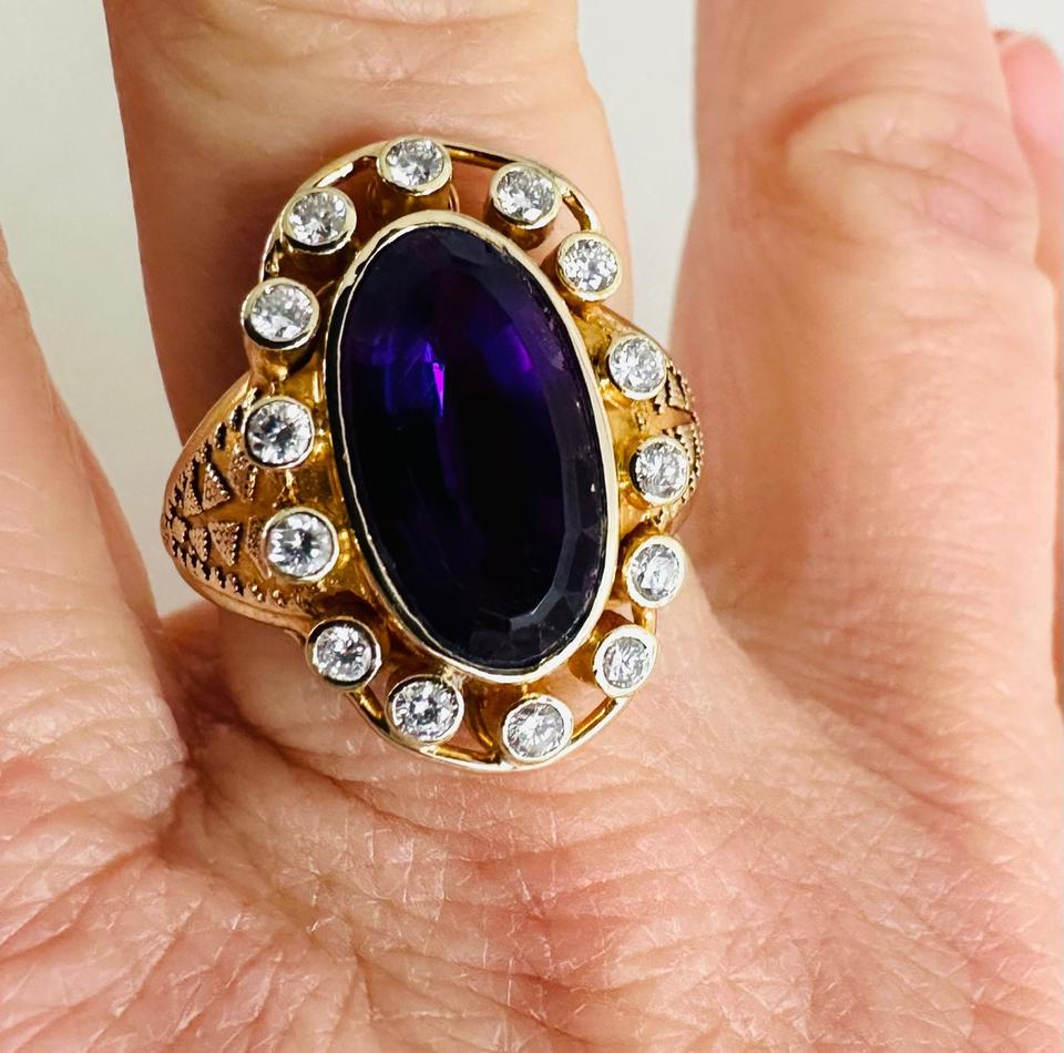 Ring 585/- Gold mit Amethyst und Brillianten – Bild 5