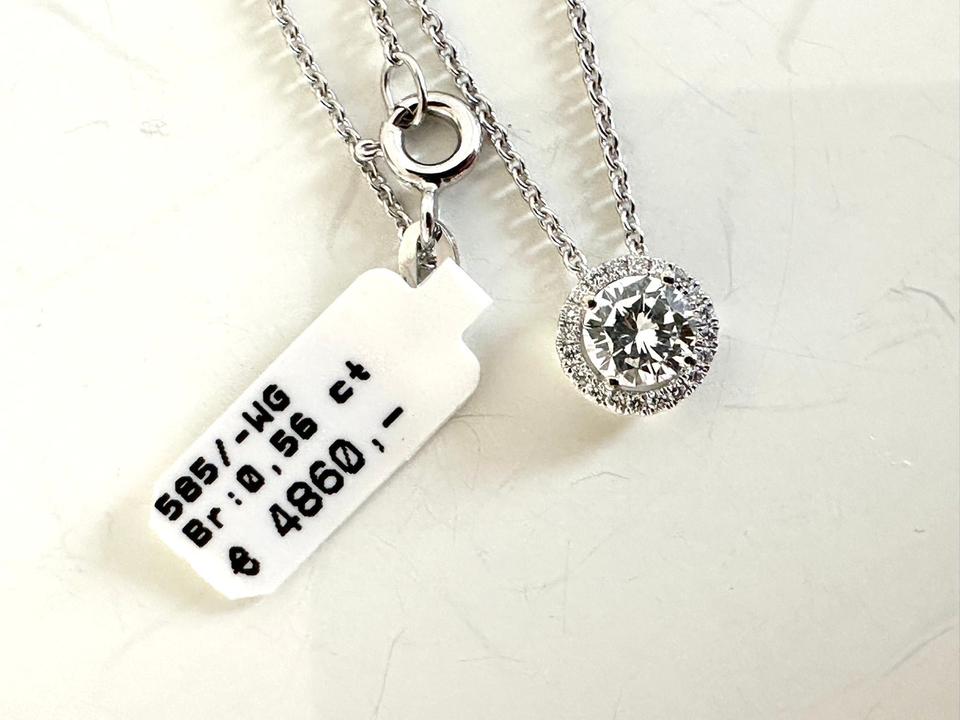Brilliantanhänger 585/- WG mit Kette Brilli:Mitte 0,48 ct Tw/vsi
