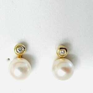 Ohrringe 585/- mit Zuchtperle und Brillianten 0,06 ct