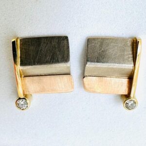 Ohrringe 750/- Gold dreifarbig mit Brillianten 0,10 ct Handarbeit