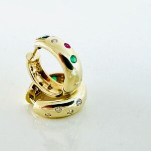 Ohrringe Creolen 585/-Gold Brillianten 0,18 ct und Farbsteinen