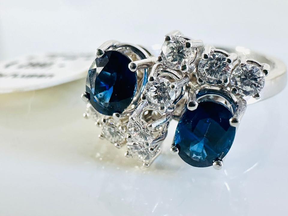 Ring 750/- Weißgold mit Saphir und 8 Brillanten 0,46 ct Tw/Lupenr – Bild 5