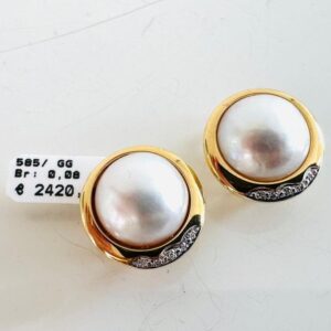 Ohrklipp 585/- Gold mit Mabeperle und Brillanten