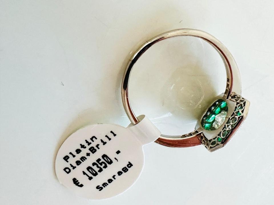 Platinring mit Smaragd und Diamant ca: 1,0 ct getönt,weiß vsi – Bild 7