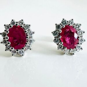 Ohrringe 585/- Weißgold mit Rubin und Brillianten 0,48 ct