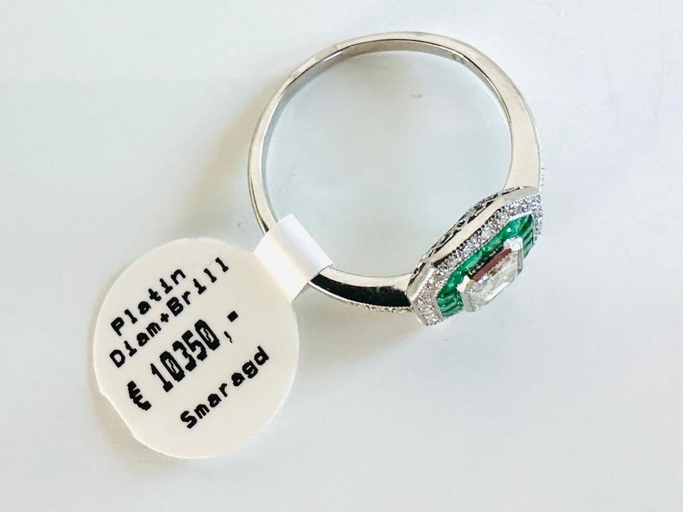 Platinring mit Smaragd und Diamant ca: 1,0 ct getönt,weiß vsi – Bild 8