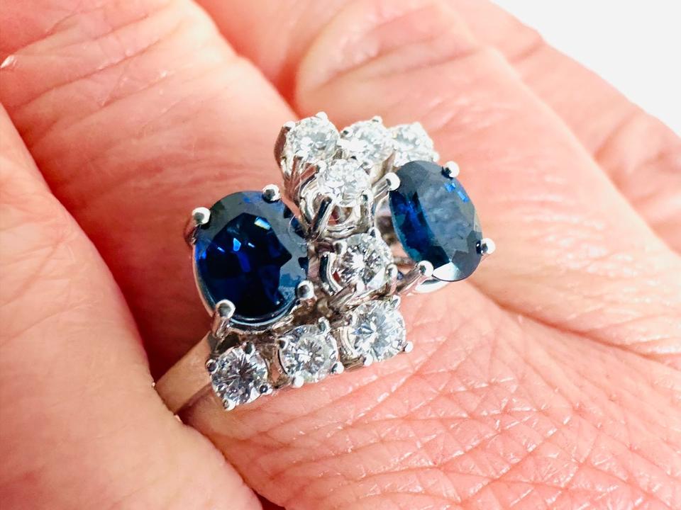 Ring 750/- Weißgold mit Saphir und 8 Brillanten 0,46 ct Tw/Lupenr – Bild 3