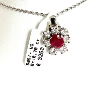Anhänger 585/- Weißgold mit Rubin und Brillianten 0,70 ct