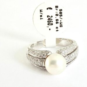 Ring 585/- Weißgold mit Brillianten 0,66 ct und Perle