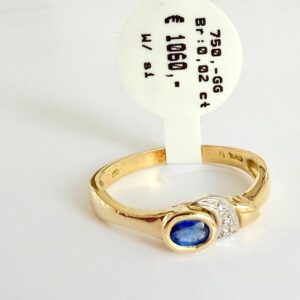 Ring 750/- Gold mit Saphir und Brillianten 0,02 ct